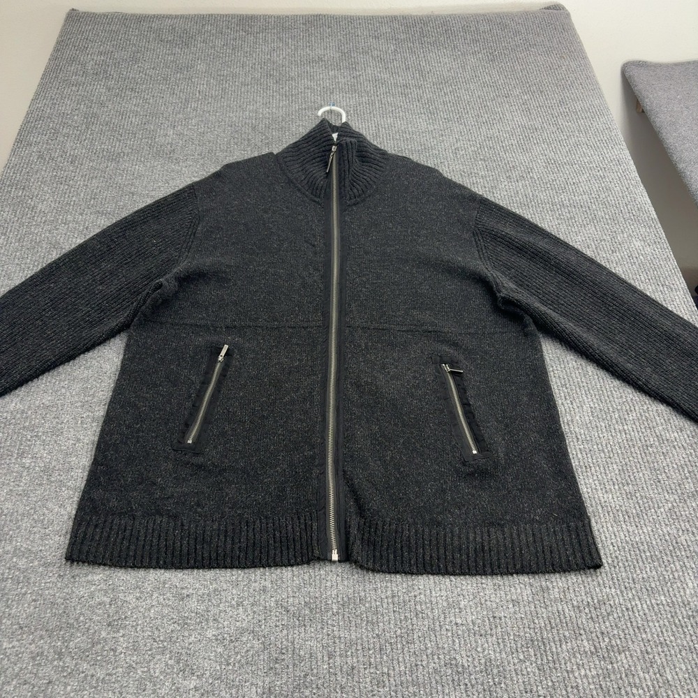 Tasso Elba Cardigan Sweater Mens XXL Gray Lambswool Full Zip Mock Neck Classic